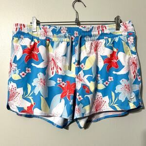 Surfcuz Swim Women’s XXL Blue Tropical Floral Swim Shorts Drawstring Pockets